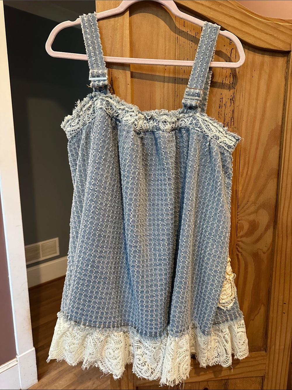 POL Blue Textured Lace-Trim mini dress. - Picture 3 of 3